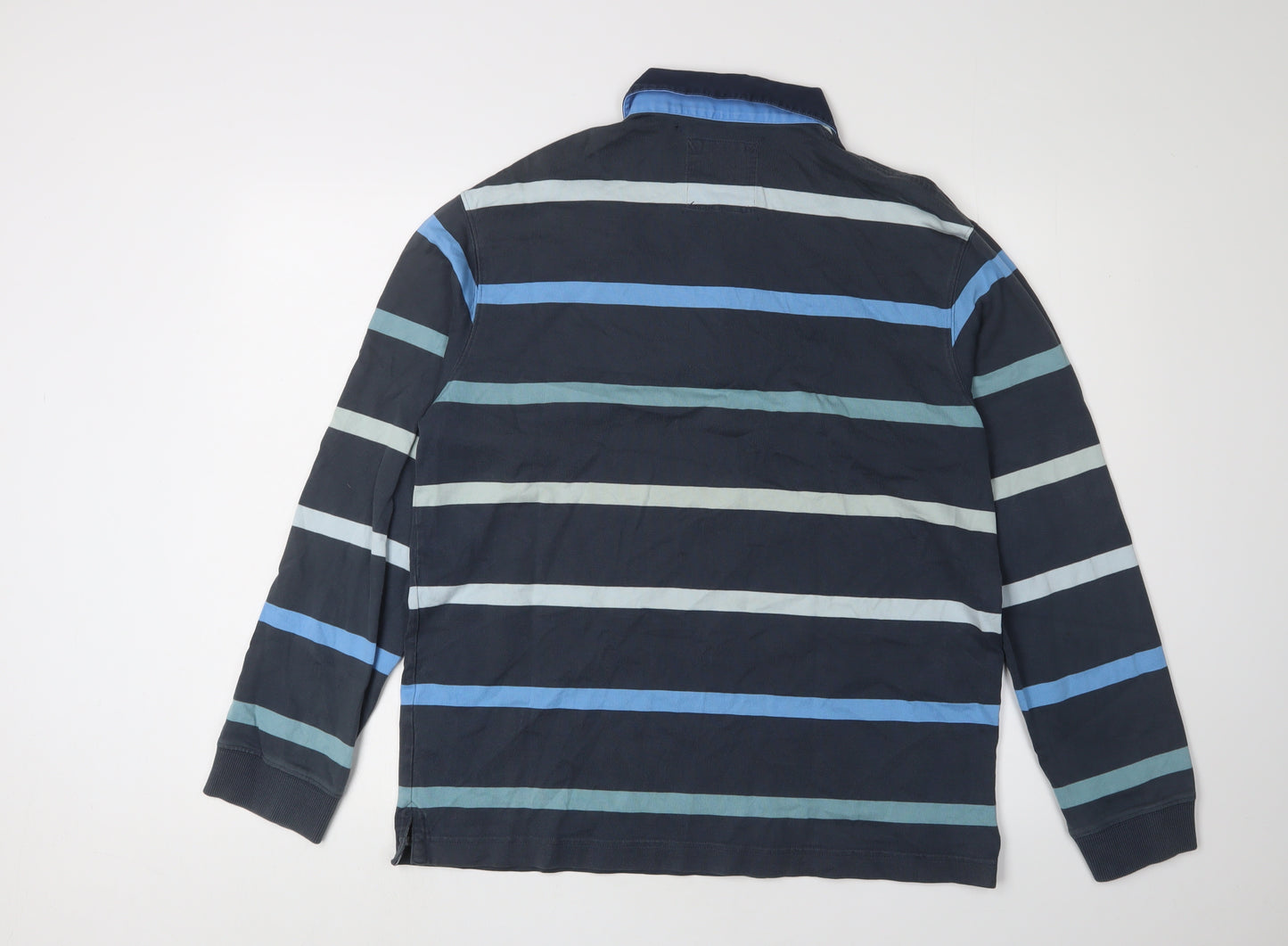 Marks & Spencer Men's Blue Striped Polo, M, Long Sleeve