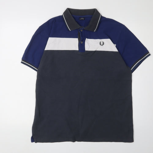 Fred Perry Men's Blue Colourblock Polo, XL Cotton