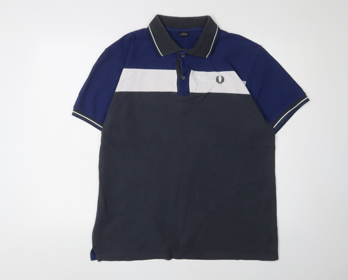 Fred Perry Men's Blue Colourblock Polo, XL Cotton