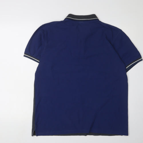 Fred Perry Men's Blue Colourblock Polo, XL Cotton