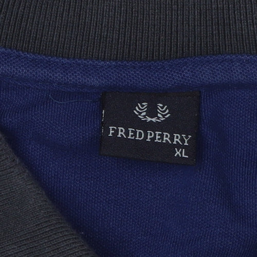 Fred Perry Men's Blue Colourblock Polo, XL Cotton