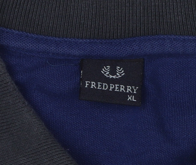 Fred Perry Men's Blue Colourblock Polo, XL Cotton