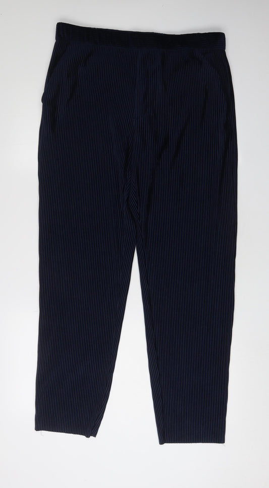 Zara Women's Black Striped Trousers, Size L, Regular Fit