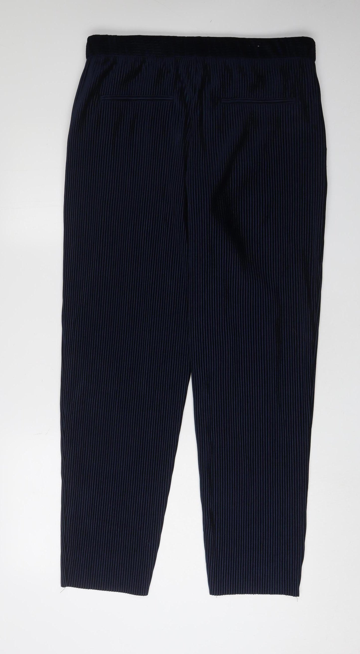 Zara Women's Black Striped Trousers, Size L, Regular Fit