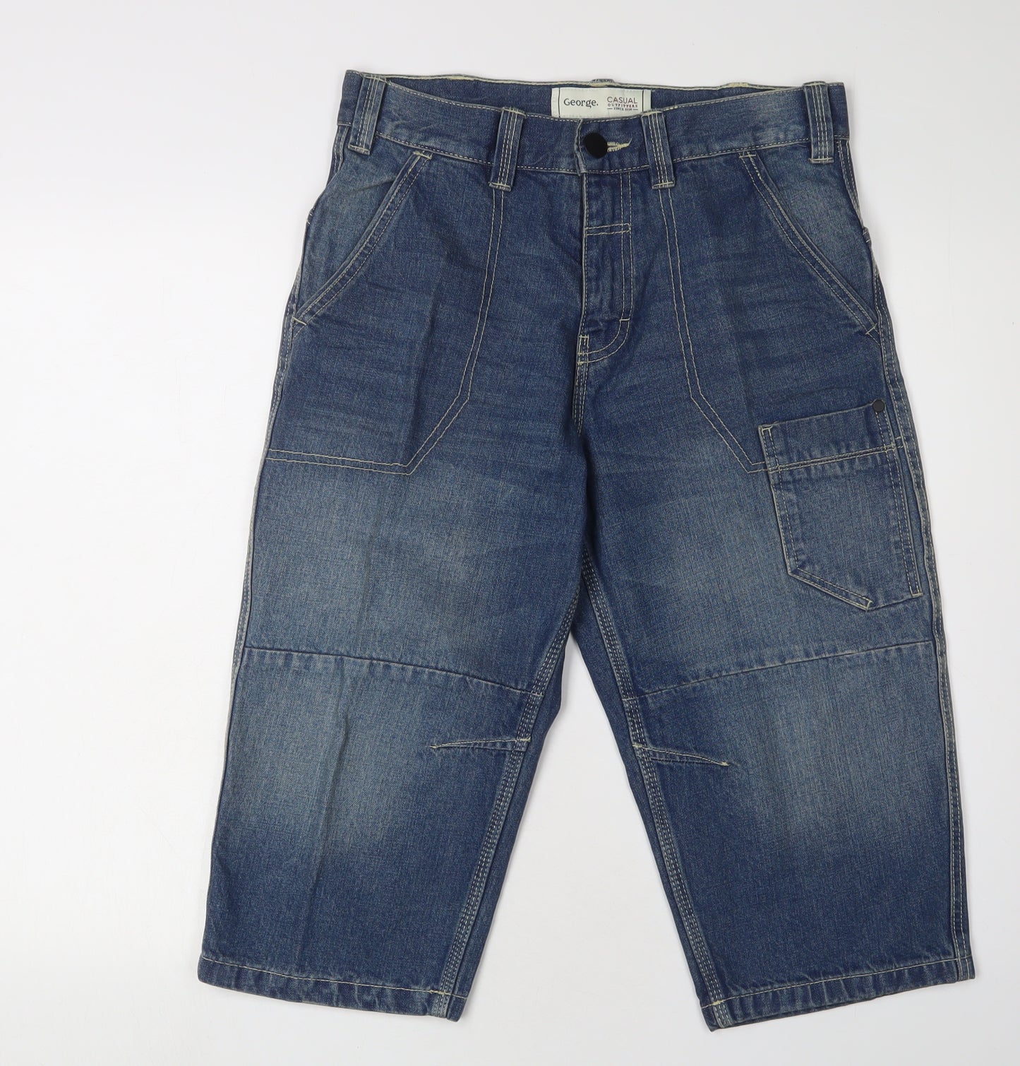 George Men's Blue Cargo Shorts - M, Cotton, Casual
