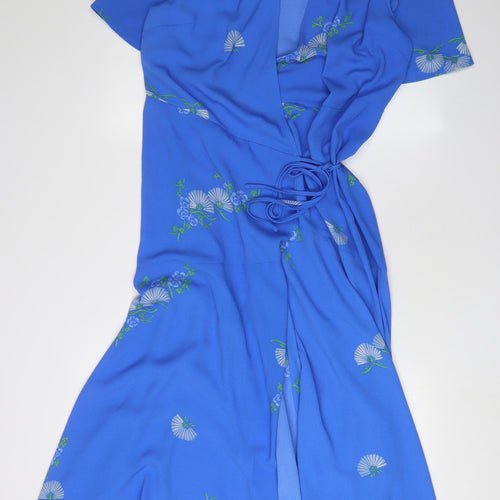 Next Women's Blue Floral Wrap Dress Size 16 Midi