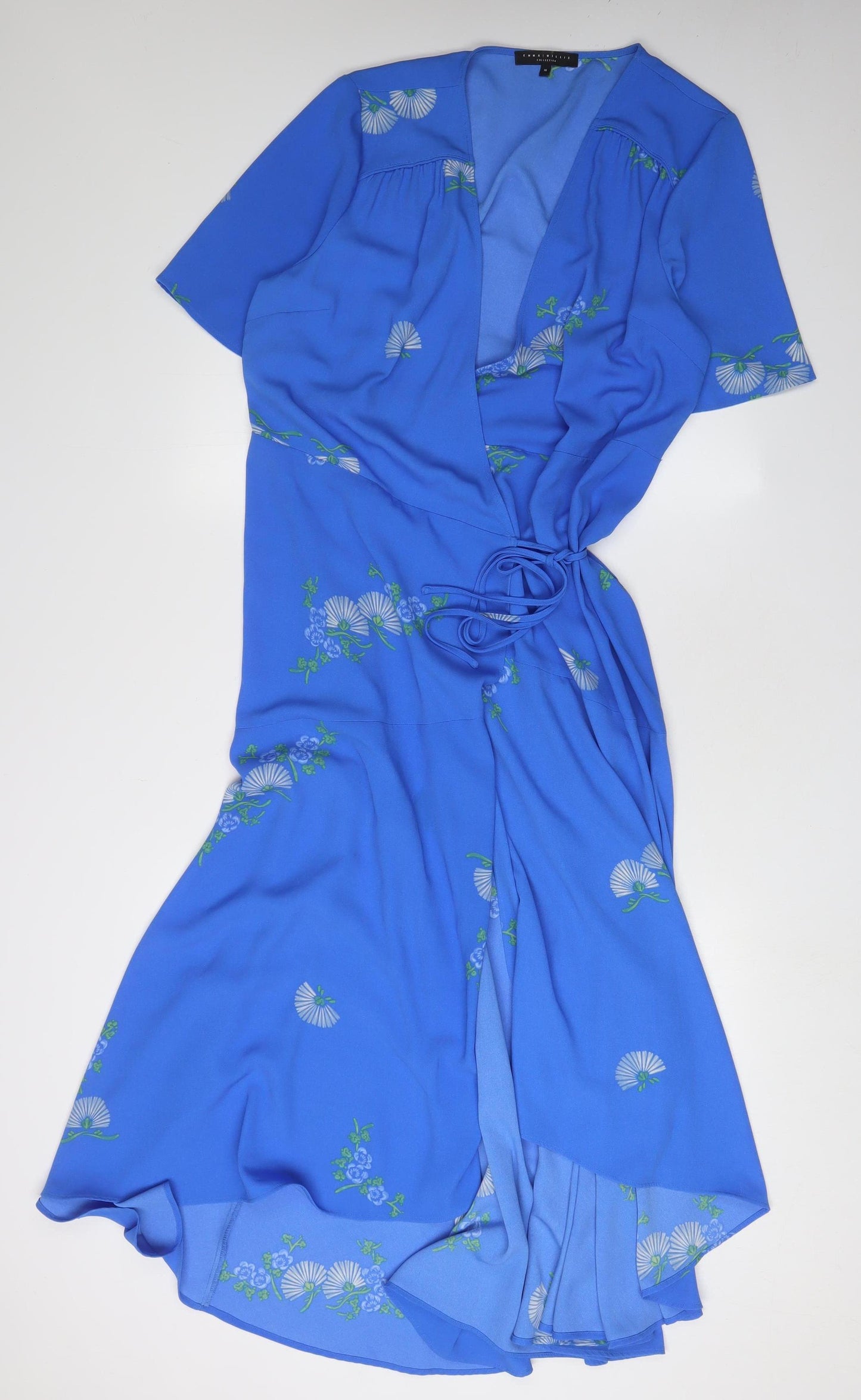 Next Women's Blue Floral Wrap Dress Size 16 Midi