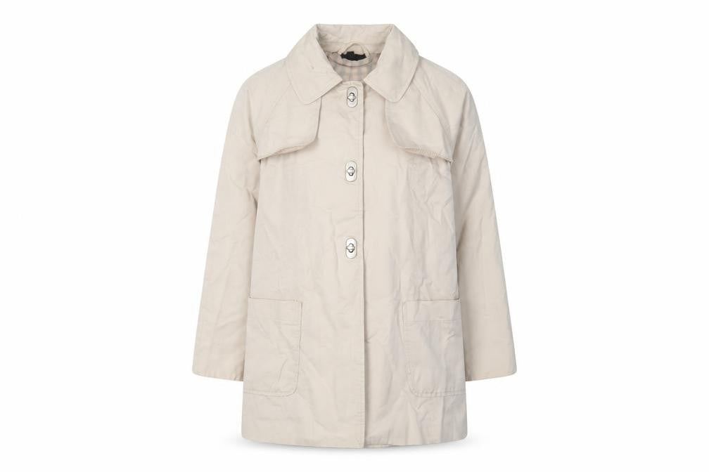 Front view of Topshop Women's Beige Cotton Mid-Length Coat