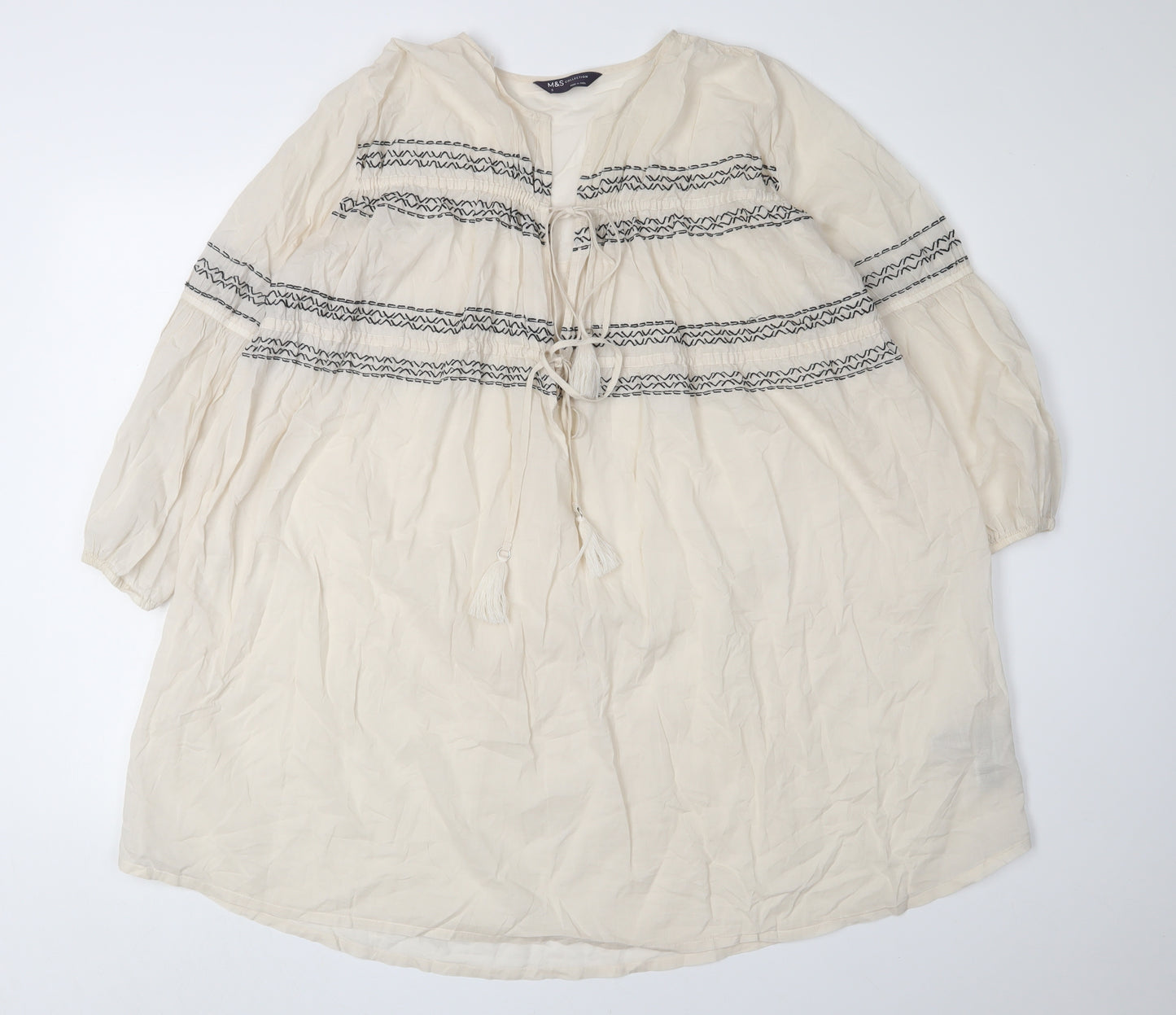 Marks and Spencer Ivory Embroidered Cotton Dress S