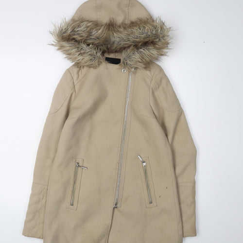New Look Women's Beige Hooded Coat Size 4, Lined, Zip Closure