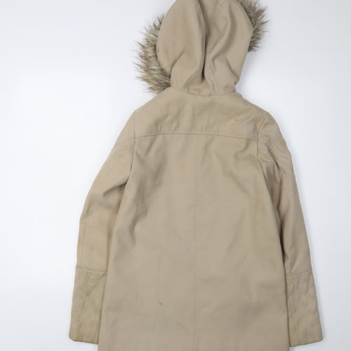 New Look Women's Beige Hooded Coat Size 4, Lined, Zip Closure