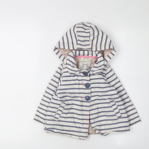 Next Girls Blue Striped Hooded Jacket, 2 Years, Lined