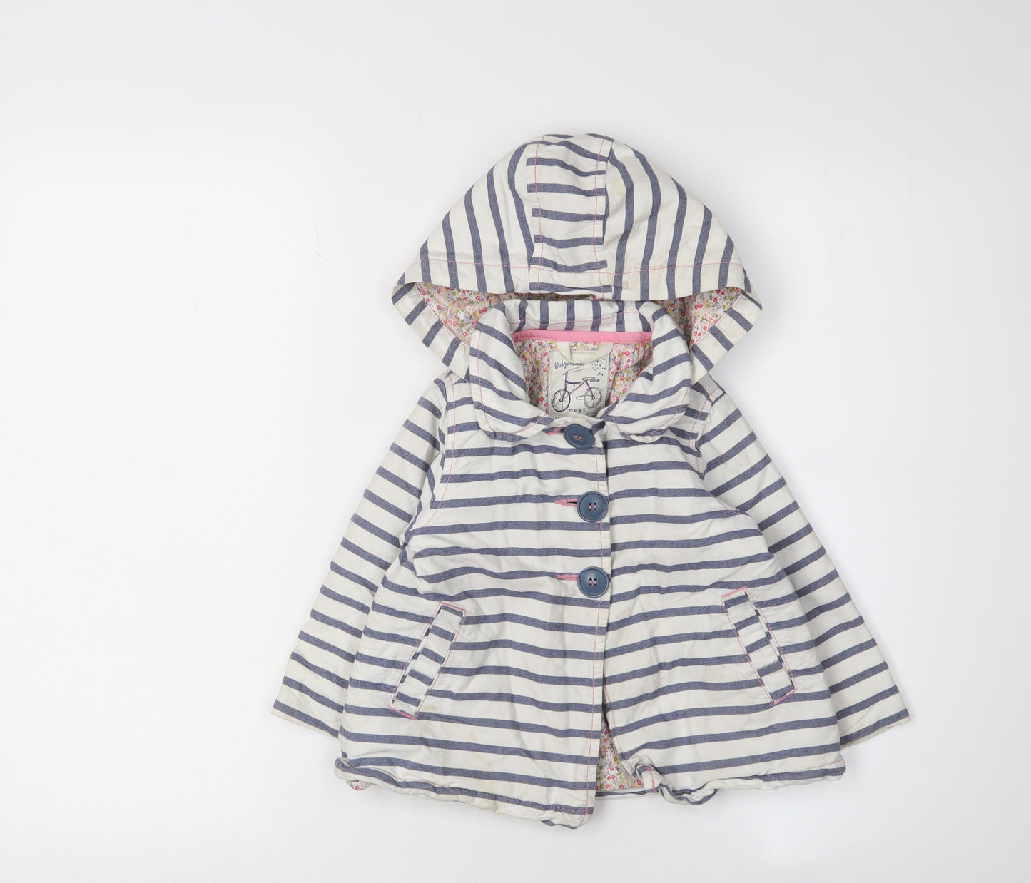 Next Girls Blue Striped Hooded Jacket, 2 Years, Lined