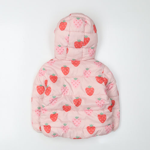 Marks and Spencer Girls Pink Strawberry Print Puffer Jacket 2-3 Years