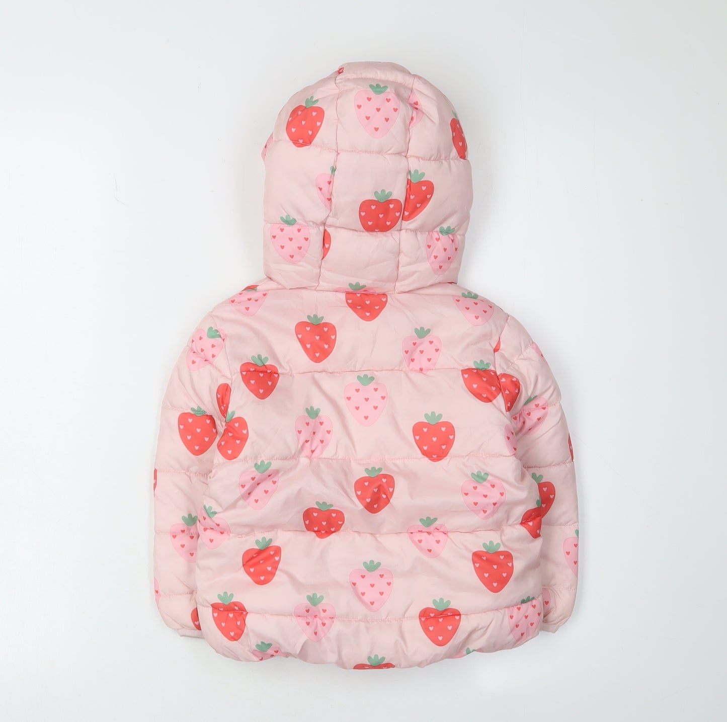 Marks and Spencer Girls Pink Strawberry Print Puffer Jacket 2-3 Years