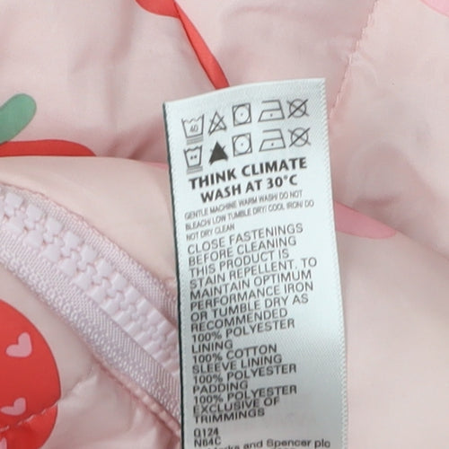 Marks and Spencer Girls Pink Strawberry Print Puffer Jacket 2-3 Years