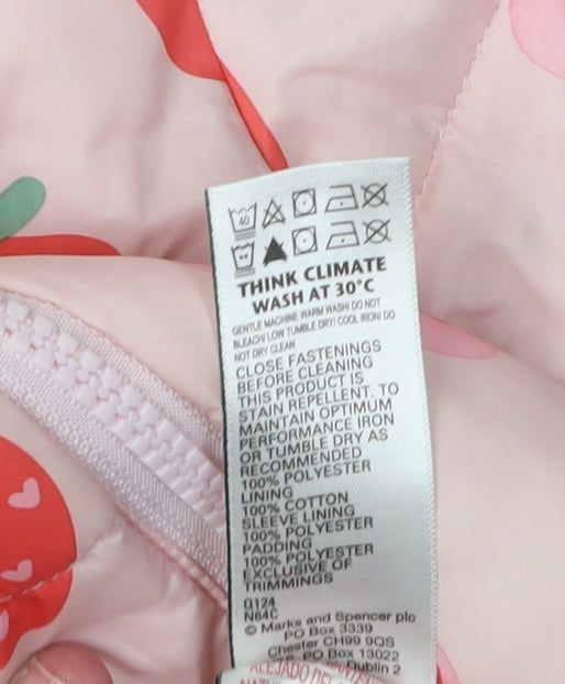 Marks and Spencer Girls Pink Strawberry Print Puffer Jacket 2-3 Years
