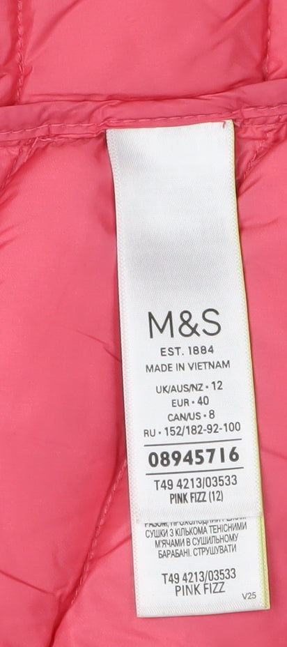 M&S Women's Pink Puffer Waistcoat Size 12