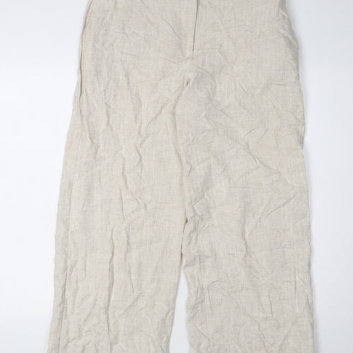 Marks and Spencer Beige Wide-Leg Trousers Size 14 Slim