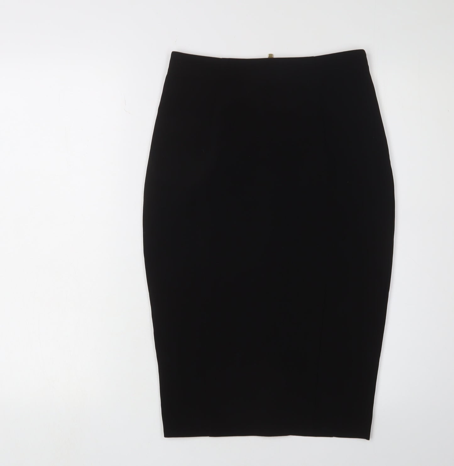 H&M Women's Black Midi Pencil Skirt, Size 6, Zip Detail