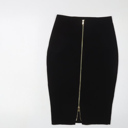 H&M Women's Black Midi Pencil Skirt, Size 6, Zip Detail