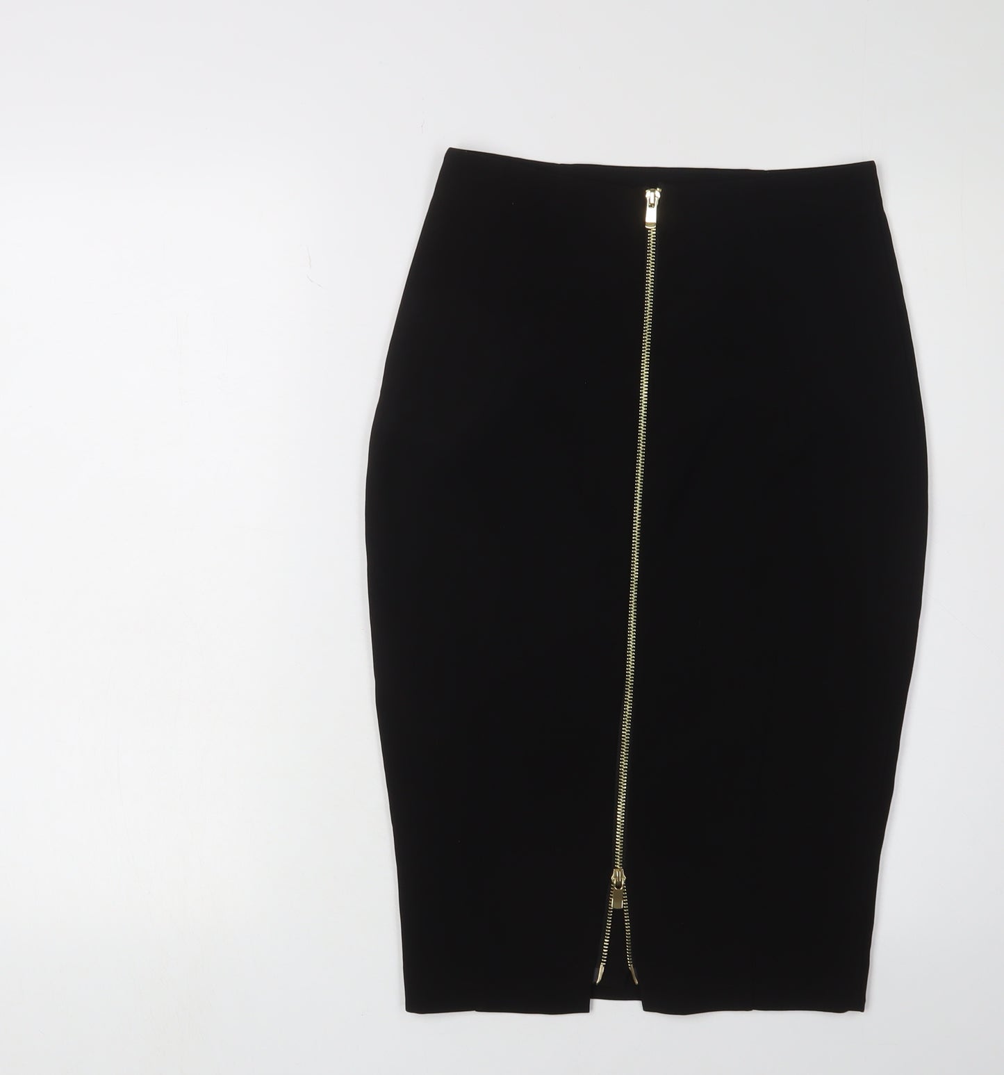 H&M Women's Black Midi Pencil Skirt, Size 6, Zip Detail