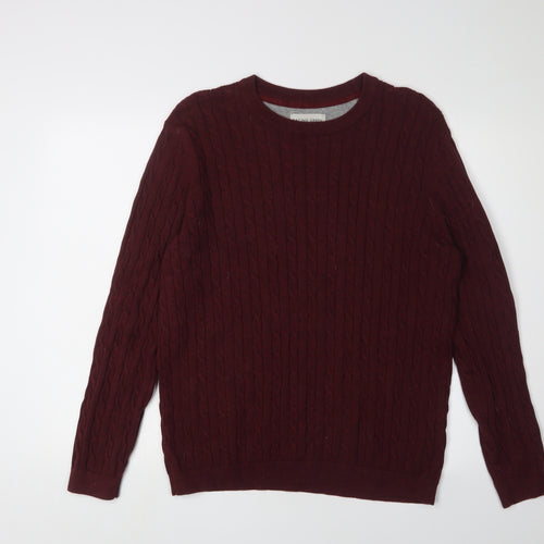 Racing Green Men's XL Red Cable-Knit Cotton Jumper