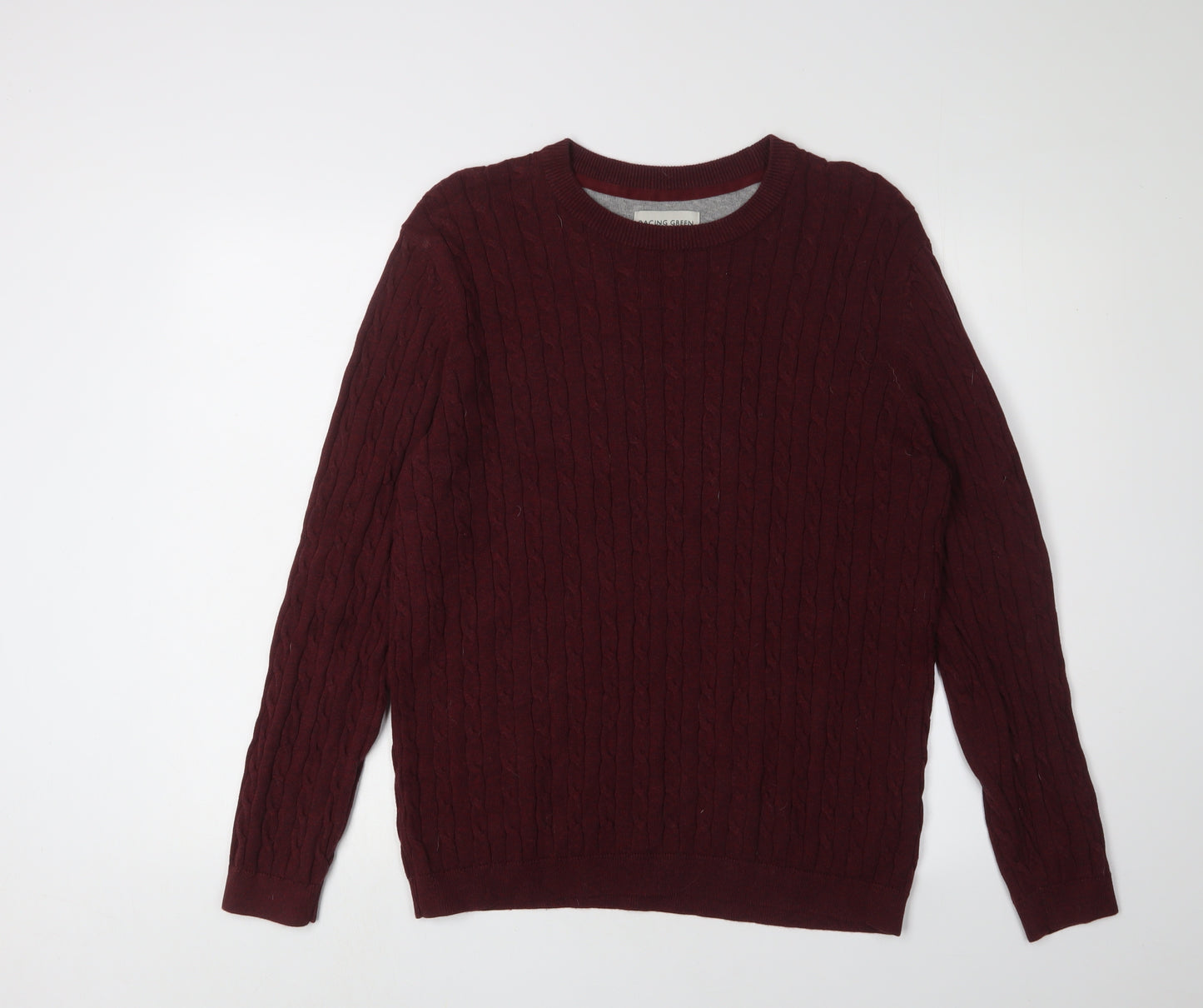 Racing Green Men's XL Red Cable-Knit Cotton Jumper