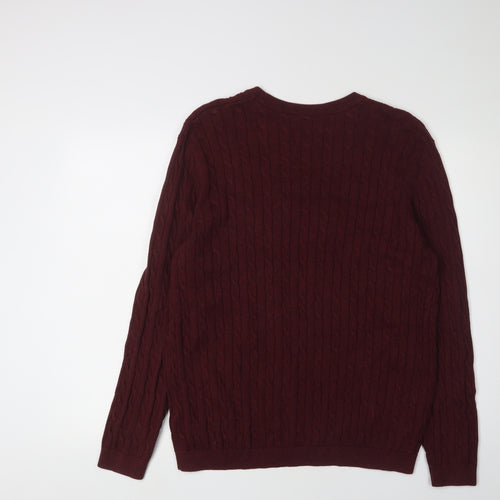Racing Green Men's XL Red Cable-Knit Cotton Jumper
