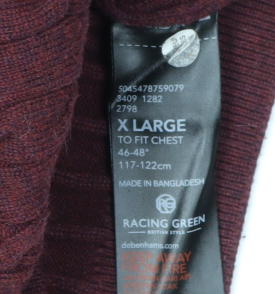 Racing Green Men's XL Red Cable-Knit Cotton Jumper