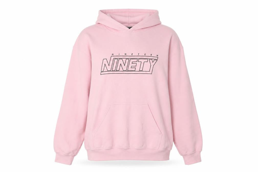 Front view of River Island Women's Pink 90s Logo Hoodie, size M
