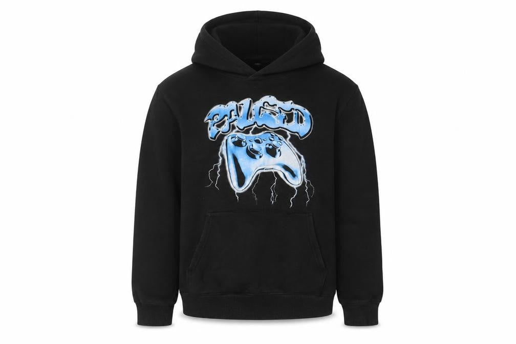 Front view of H&M boys’ black gaming hoodie 9-10 years pullover