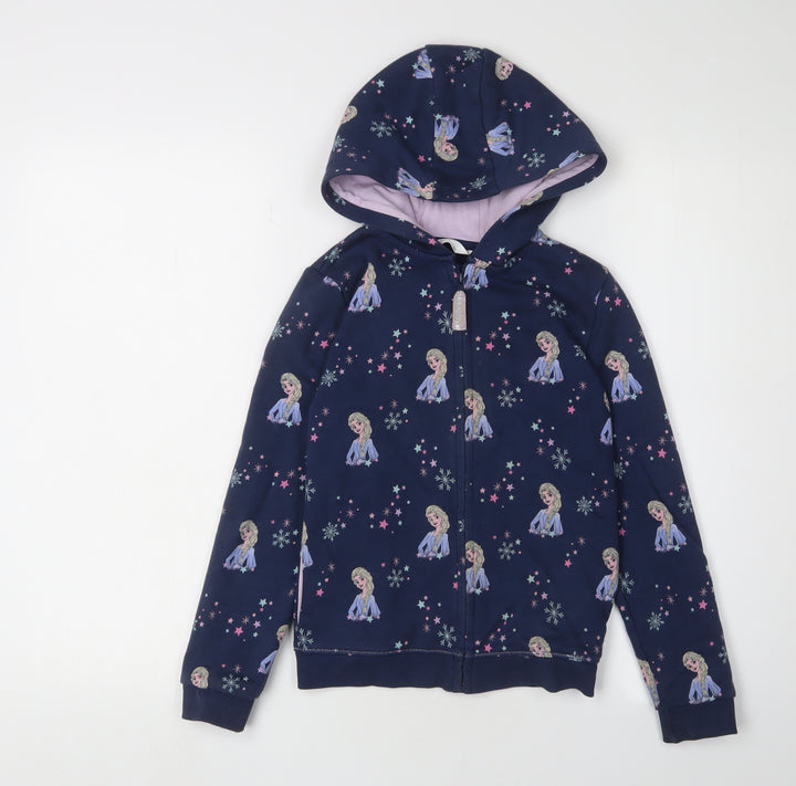 Marks and Spencer Girls Frozen Hoodie 8-9 Years Blue Full Zip
