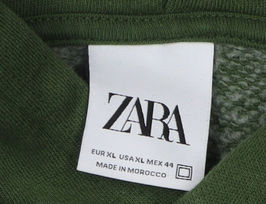 Zara Unisex Green XL Pullover Hoodie with Logo
