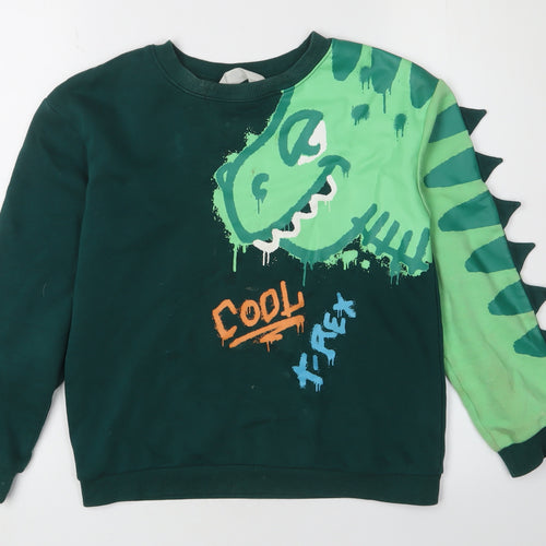 H&M Boys Green Dinosaur Crew Neck Sweatshirt 10-11Y