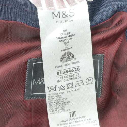 Marks and Spencer Men's Blue Blazer, Size 40R, Classic Jacket