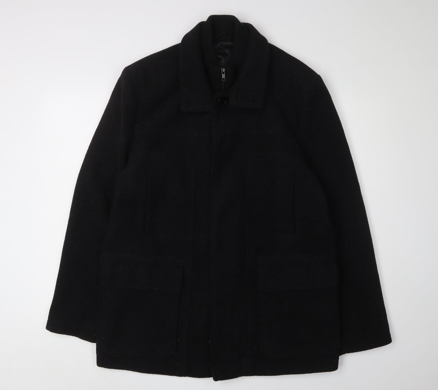 Butler Webb Men's Black Wool Blend Mid-Length Coat