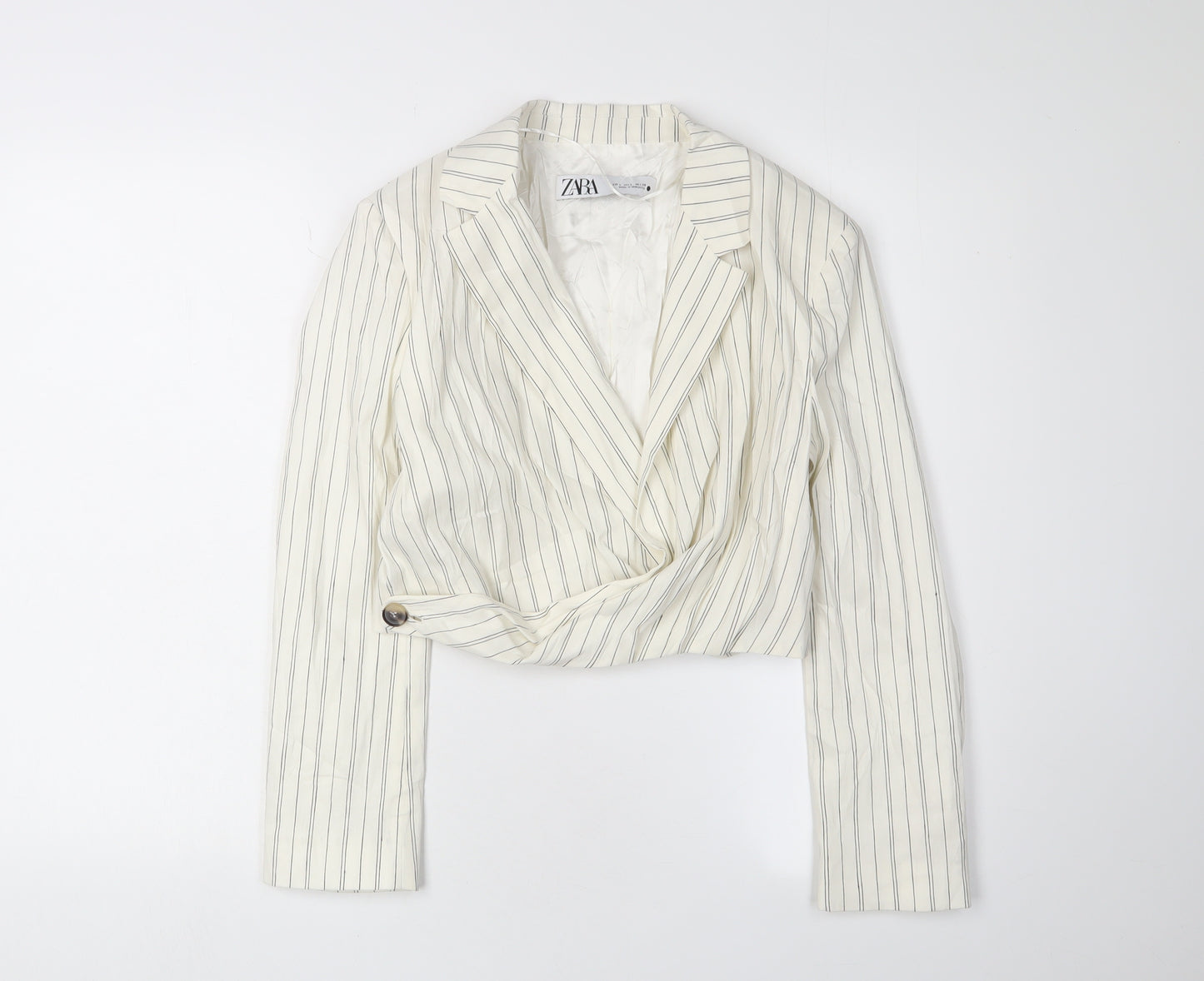 Zara Women's White Pinstripe Cropped Suit Jacket Size 12