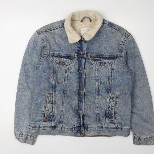 Pull&Bear Men's Blue Denim Jacket, L, Collared Style