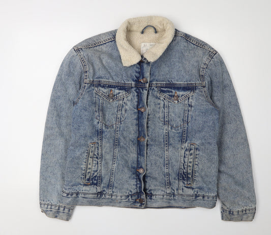 Pull&Bear Men's Blue Denim Jacket, L, Collared Style