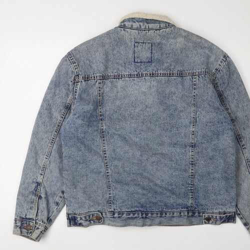 Pull&Bear Men's Blue Denim Jacket, L, Collared Style