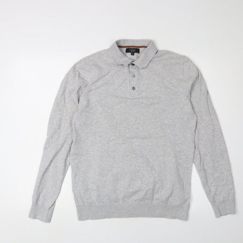 Next Men's Grey Long Sleeve Polo Shirt M