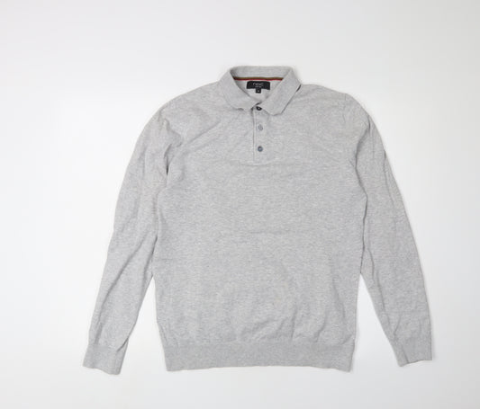 Next Men's Grey Long Sleeve Polo Shirt M