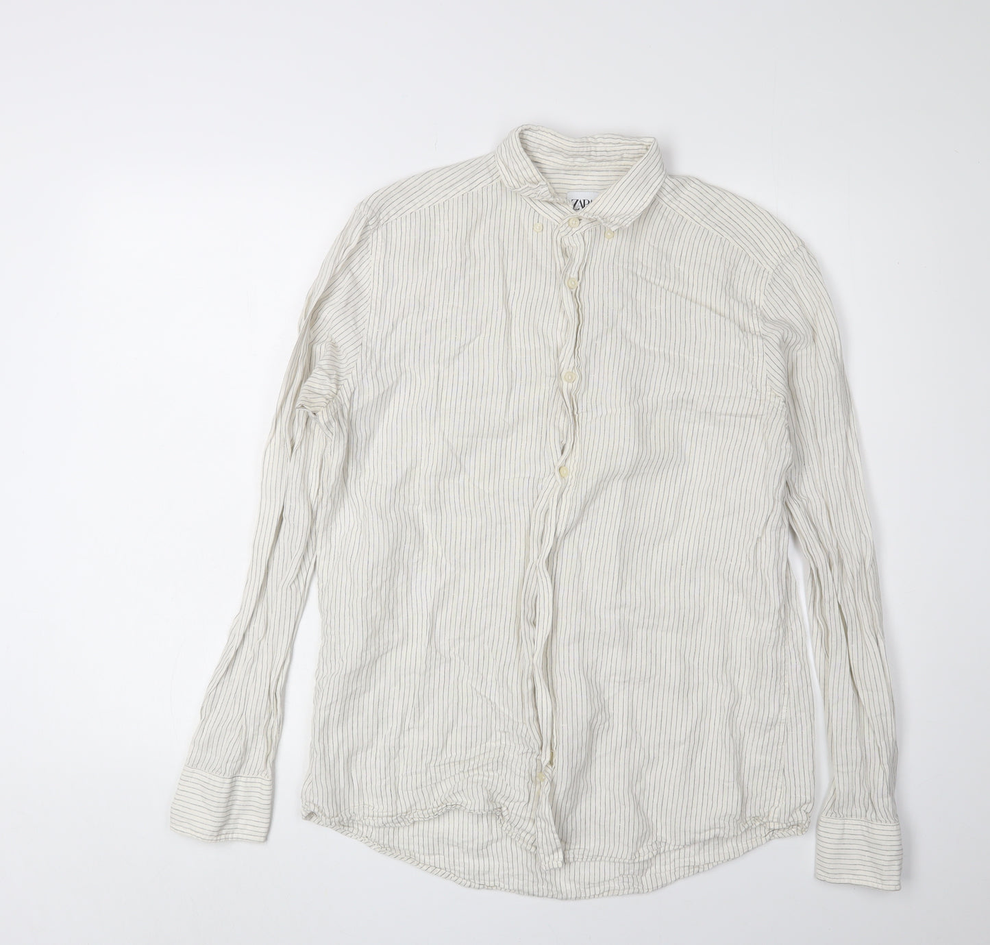 Zara Men's White Striped Relaxed Fit Shirt S