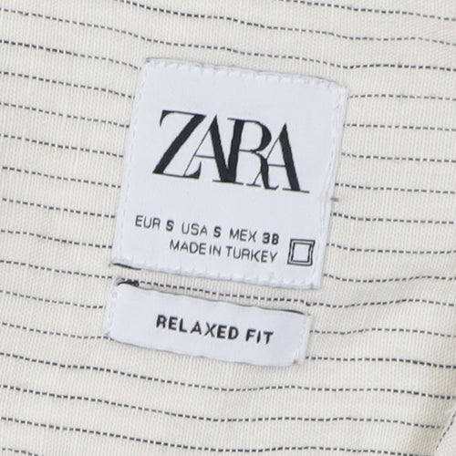 Zara Men's White Striped Relaxed Fit Shirt S