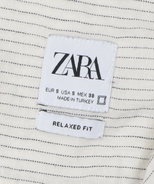 Zara Men's White Striped Relaxed Fit Shirt S