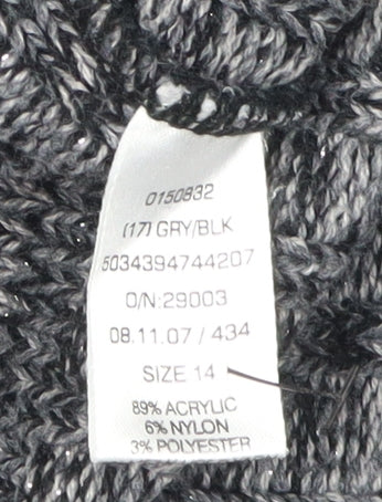 Jane Norman Women's Grey V-Neck Knit Jumper Size 14