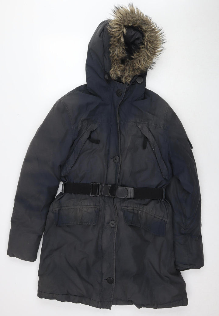 Penfield Women's Black Parka - Medium Hooded Fur Trim Winter Coat