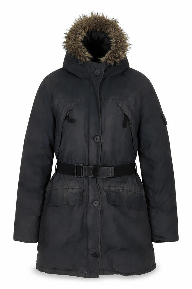 Penfield Women's Black Parka - Medium Hooded Fur Trim Winter Coat