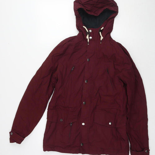 Topman Men's Red Parka Jacket S Hooded Casual